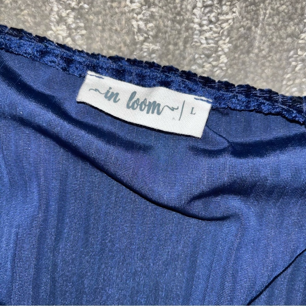 In Loom Blue Velvet Wrap/Tie V-Neck Maxi Dress Size L - Picture 5 of 6